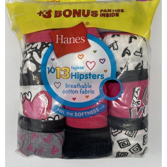 Hanes Other - Hanes Girl's Cotton Hipsters Underwear Panties 13 Pack Pink Hearts Size 12